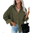 thumbnail image 1 of Womens Corduroy Casual Button Down Shirts Long Sleeve Boyfriend Oversized Collared Shacket Jacket Blouses Tops, 1 of 2