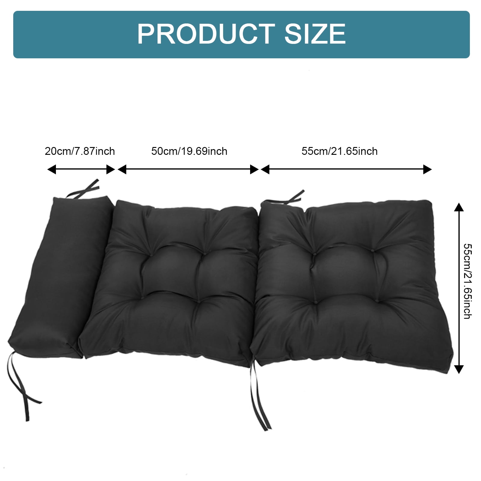 JOVELL 4-Inch Thick Adirondack Chair Cushions 2Pack, 49"x21" Waterproof High Back Rocking Chair Pads with Ties, Outdoor Patio Furniture Seat Cushion, Black