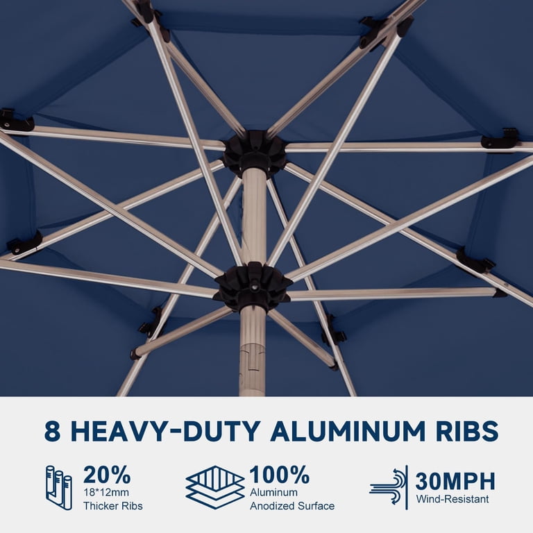 aluminum ribs umbrella patio Best Choice Products 7.5ft Market with Wavy Trim, Fade-Resistant, Crank & Tilt, Wind Vent all while looking great and resisting rust and corrosion California Umbrella Casa 9' Patio