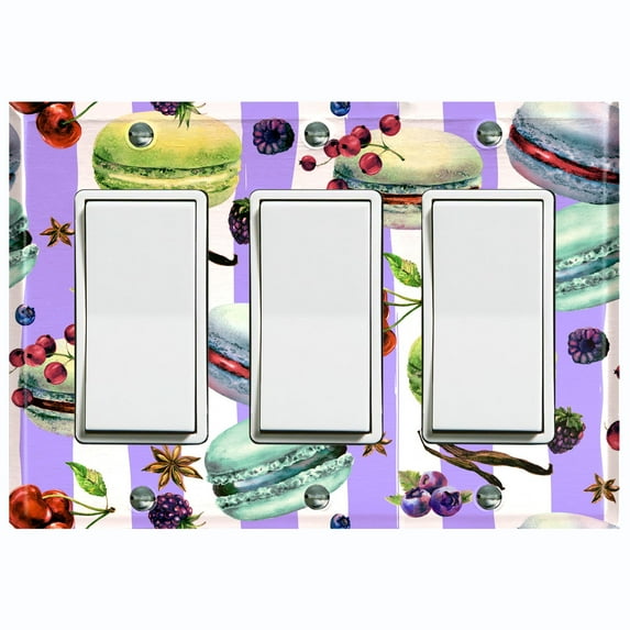 Metal Light Switch Plate Cover Macaron Fruits and Spices Dessert Stripes CAK025