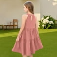 thumbnail image 7 of Abcomgle Girls Midi Dresses 10-12 Casual Halter Neck Sleeveless Girls Dresses Solid Color A-line Sundresses Summer Swing Dresses 13-14 Years,Watermelon Red, 7 of 7