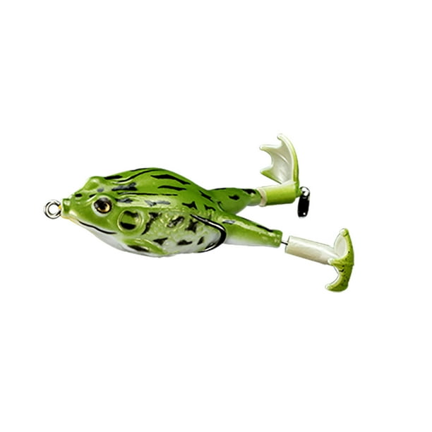Señuelo de pesca de rana de superficie, cuerpo hueco de PVC, patas en forma de hélice, anzuelos dobles anti-algas para bagre y cabeza de serpiente