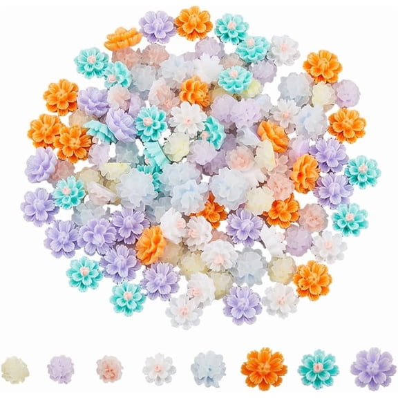 120Pcs 8 Styles Nail Charm Flower Resin Cabochons Nail Art Decoration Accessories 3D Manicure Nail Studs Nail Cabochons Supplies for Nail Art Craft DIY Multi-color