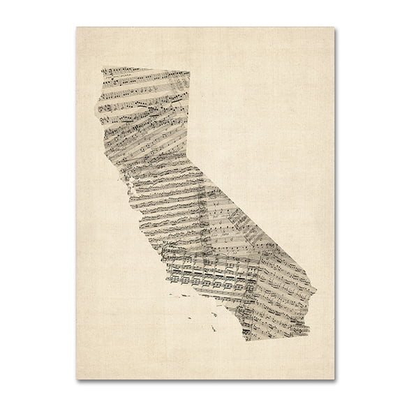 Trademark Fine Art "Old Sheet Music Map of California" Canvas Art by Michael Tompsett