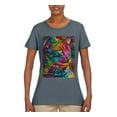 thumbnail image 3 of Colorful Cat Portrait | Cat Lover Owner | Dean Russo Art Animal Lover Womens T-Shirt, Charcoal, 3XL, 3 of 5
