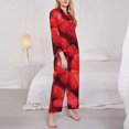 thumbnail image 4 of Kll Strawberry Red Print Women'S Long Sleeve Pajamas With Pants Sleepwear Loungewear 2 Set-Small, 4 of 9