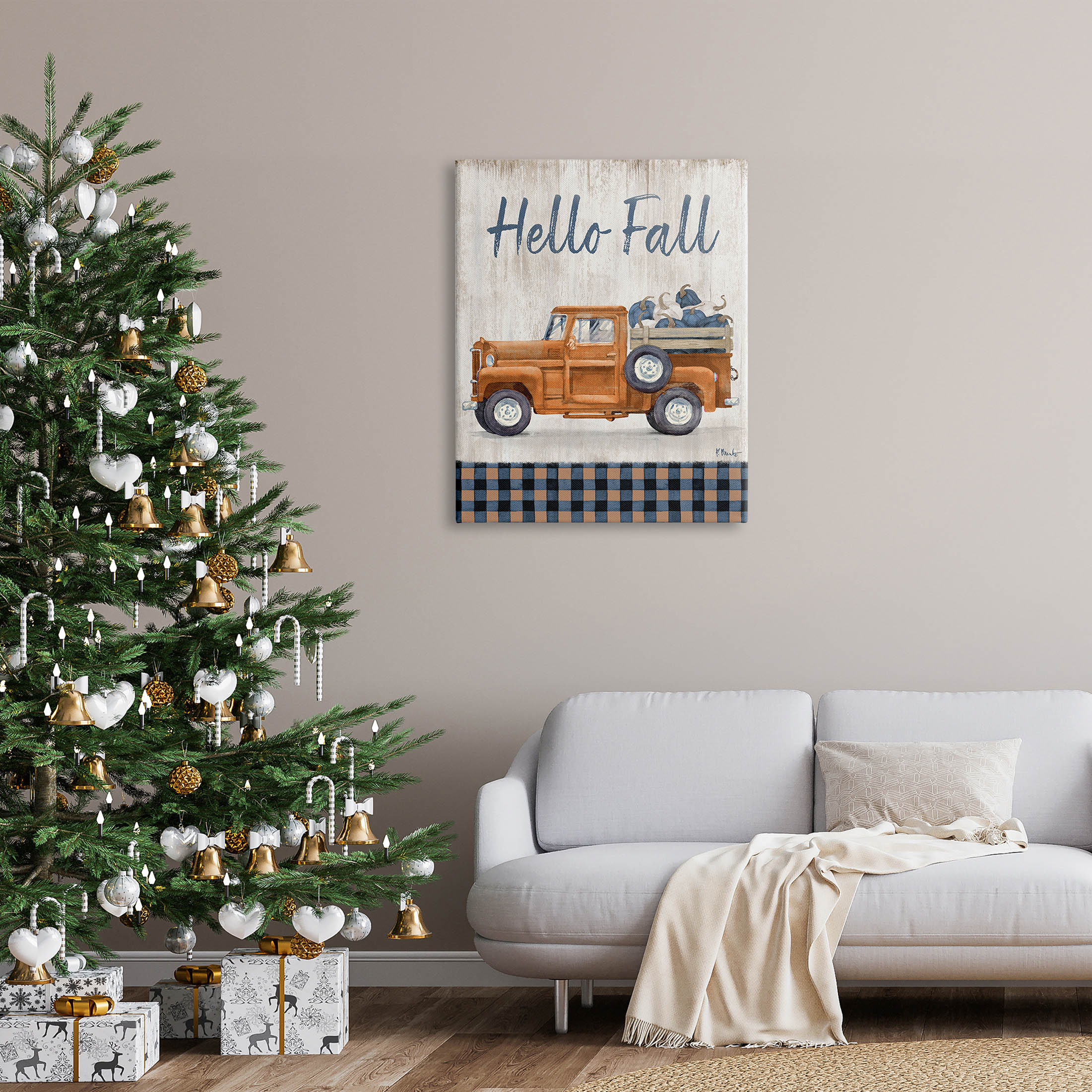 Stupell Industries Hello Fall Plaid Pumpkin Truck Graphic Art Gallery Wrapped Canvas Print Wall Art, Design by Paul Brent