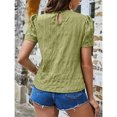 thumbnail image 4 of Top de cuello redondo para mujer, camisetas plisadas de manga corta holgadas de tela Jacquard, camisetas informales de verano, Color Matcha XL, 4 of 6