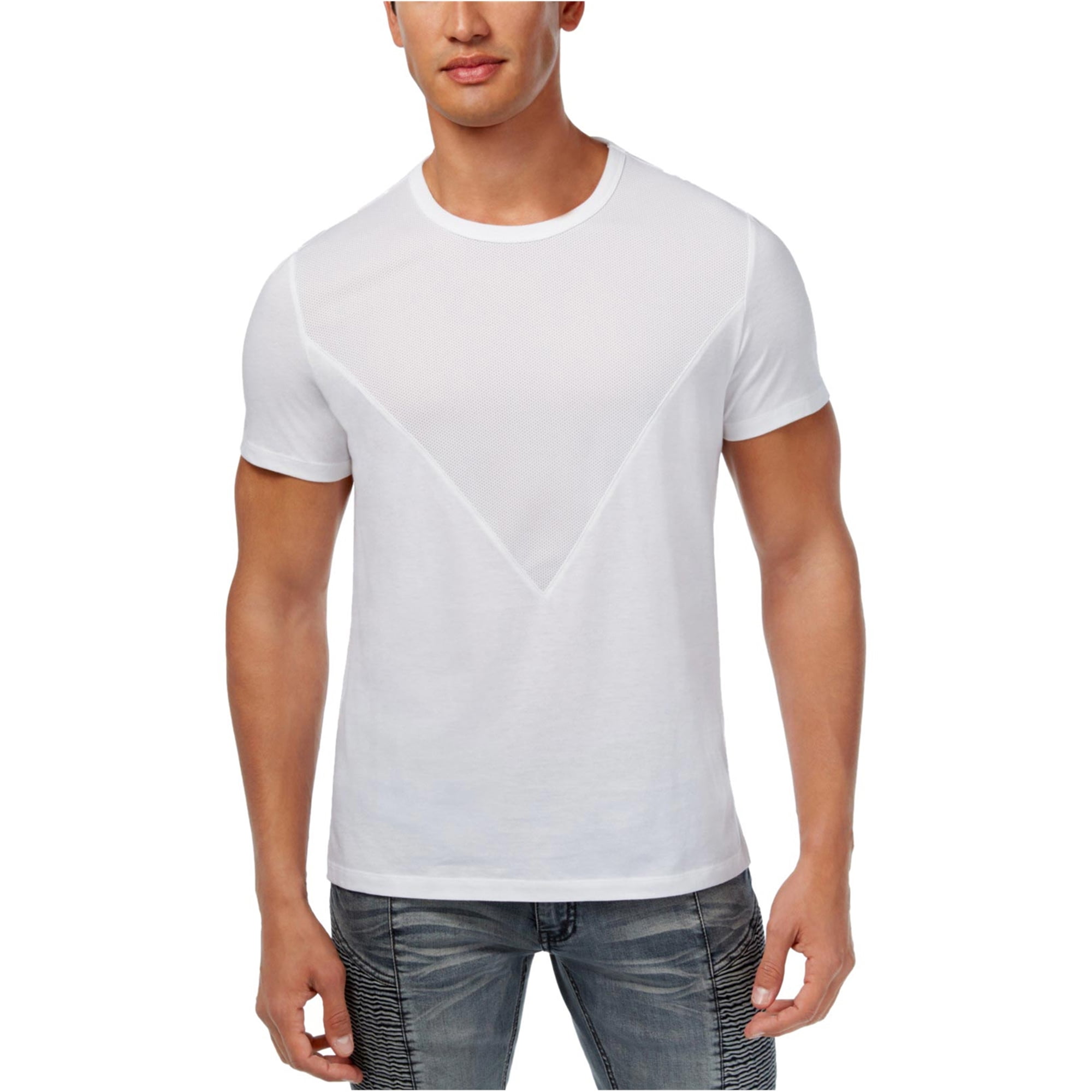 INC Mens Mesh Insert Basic TShirt, White, XLarge