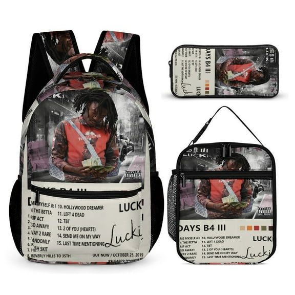 Lucki  Days B4 III  Album Cover 3 PC Backpack Set Casual School Bag Daypack with Lunch Bag Outdoor Travel Large Capacity BagsOne Size