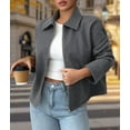 thumbnail image 6 of Women Jacket Casual Lapel Long Sleeve Zip Up Cropped Coats Trendy Outwear Fall Winter Streetwear Gray S, 6 of 7