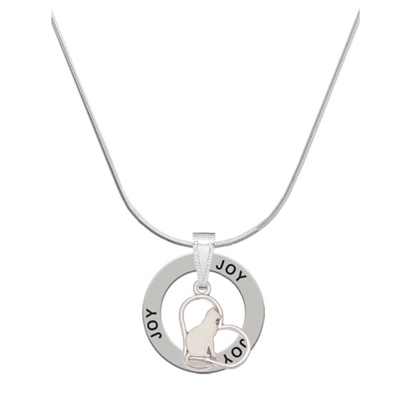 Delight Jewelry Silvertone Cat Silhouette Heart Joy Ring Charm Necklace, 18"