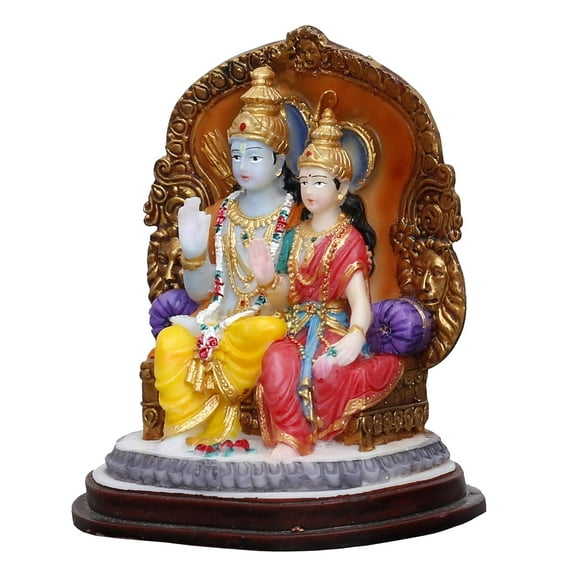 Sri Krishna Culture Polyresin And Marble Ram Ji Sita Ji Idol, 4.5", Multicolour