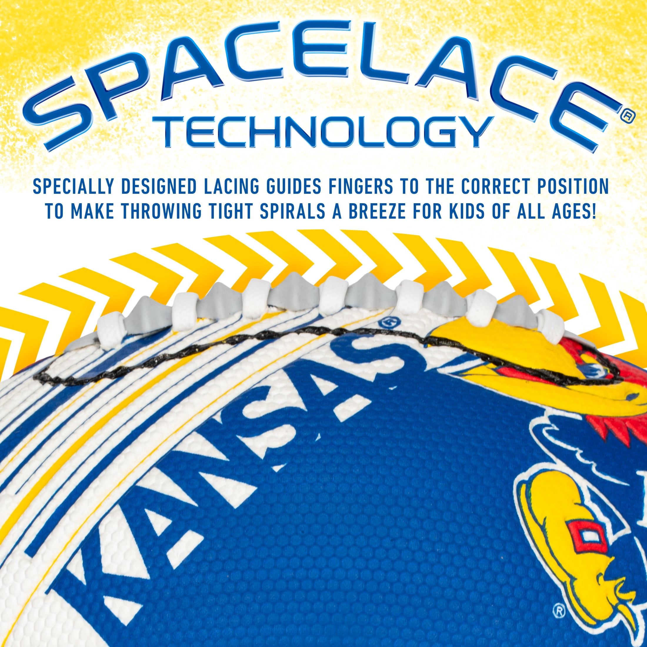 NCAA Kansas Jayhawks Foam Football - Youth Mini Football for Kids - 8.5" Junior Soft Foam Football - SPACELACE Easy Grip Cover - Perfect Toy Football for Kids
