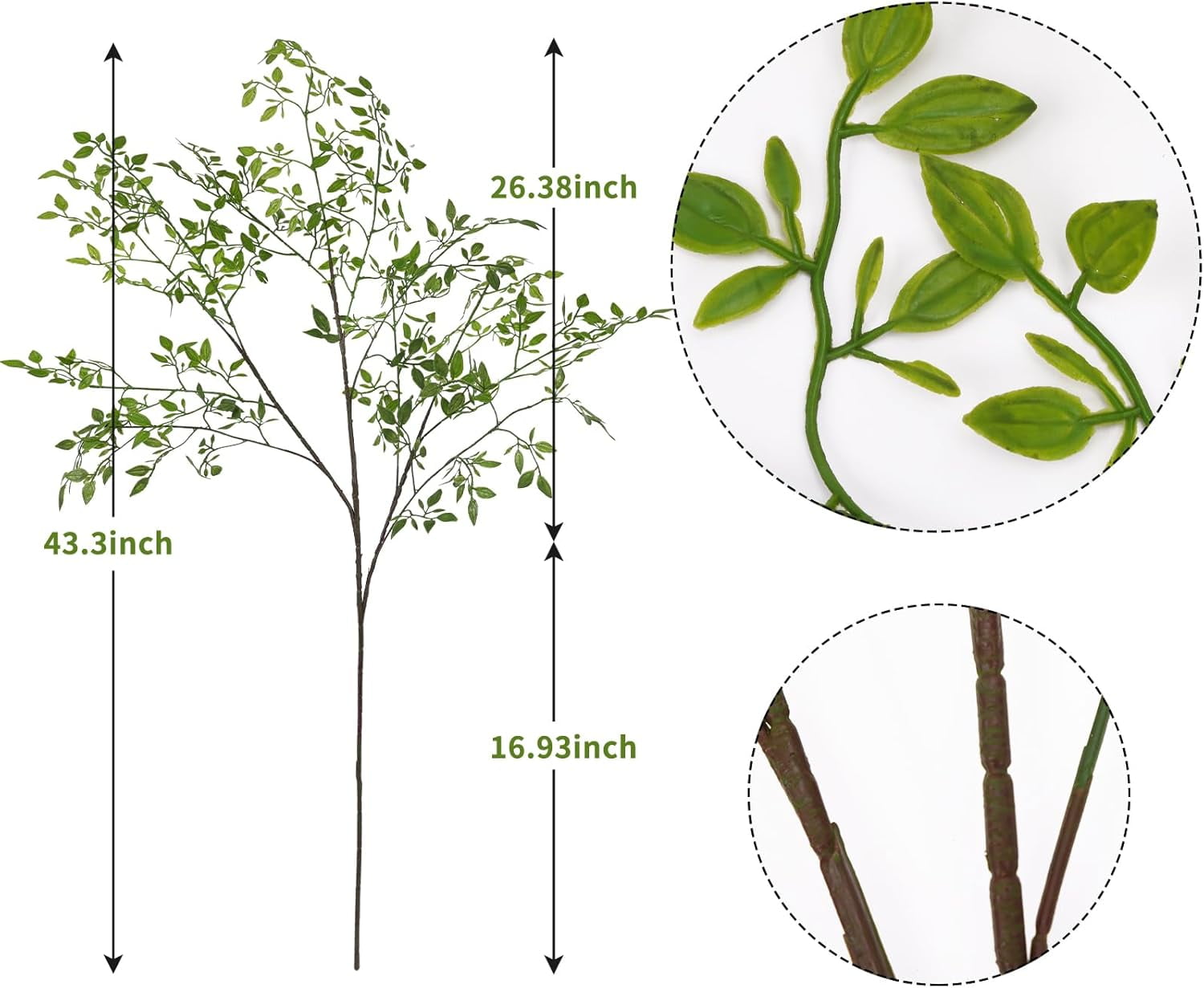 Artificial Plants 2PCS 43.3 Inch Green Nandina Tall Plants for Wedding Shop Garden Office Home Décor Greenery Stems Fake Branches for Vase Indoor