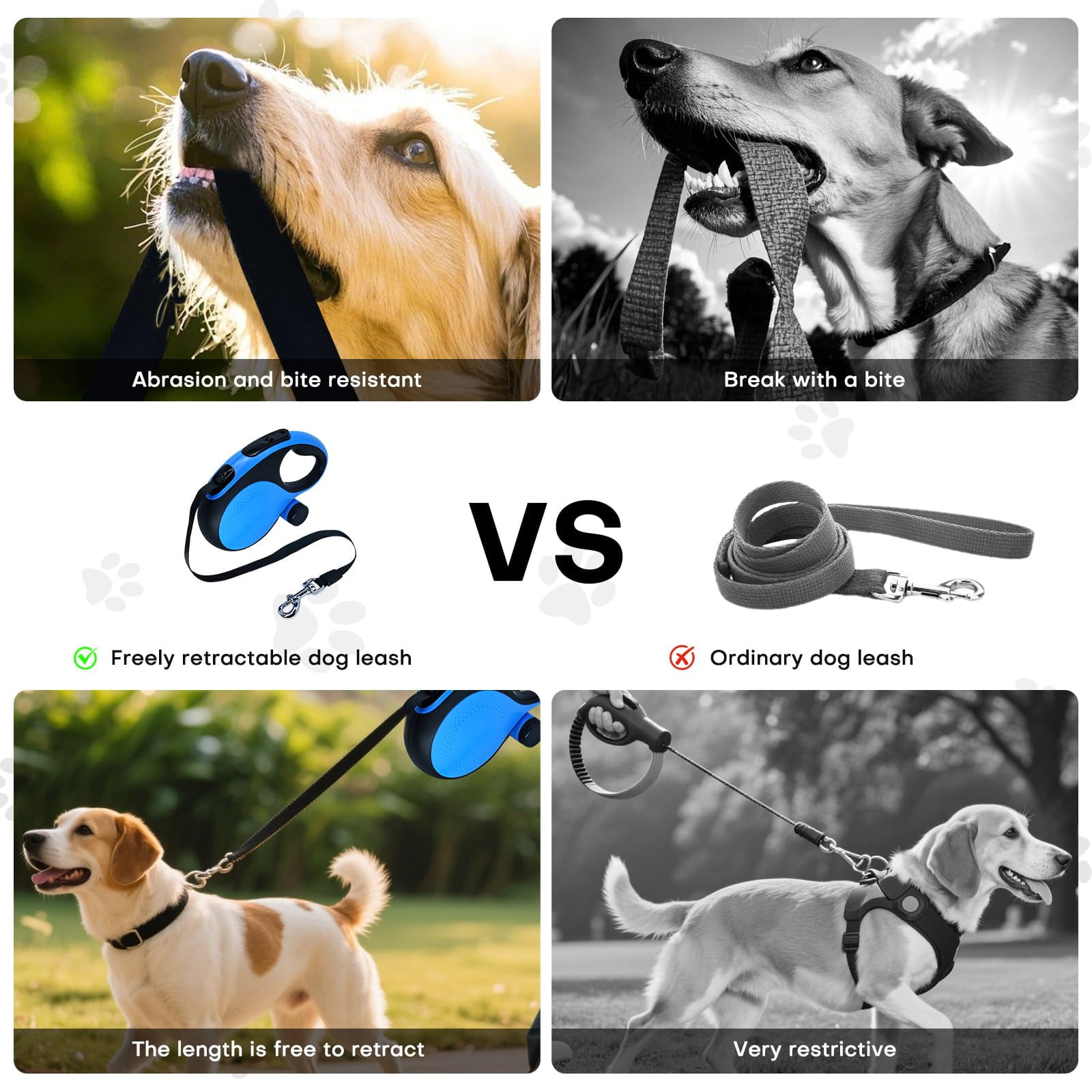 Retractable Dog Leash with Chew Proof Cable,26Ft Heavy Duty Dog Leash for Small Medium Large Dogs up to 110lbs(26Ft+Blue)