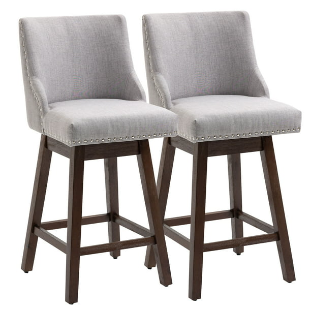 Homcom 28 Upholstered Bar Stools, White Leather Barrel Back Counter Stools With Silver Nailhead Trim