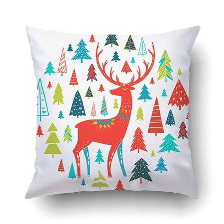 Reindeer Cushion WOPOP Xmas Christmas And New Year Season Design Red Reindeer Christmas Trees Pillow Case Cushion Cover Case Throw Pillow Case 20x20 inches ()
