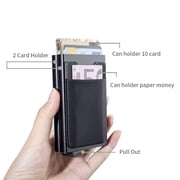 RFID Blocking Slim Wallet - One-Touch Pop Up Card Holder, Metal Minimalist Wallet for 10 Cards + Cash | Secure Front Pocket Design