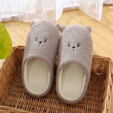 

Soft bottom cute bear home wooden floor non-slip silent slippers winter warm couple cotton slippers