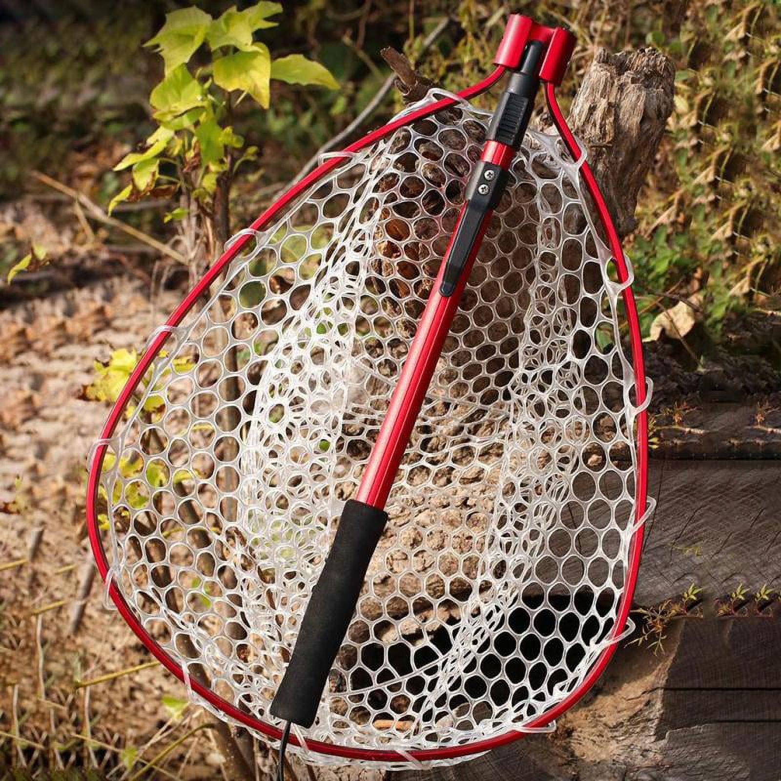 Fly Fishing Landing Net Wooden Handle Rubber Mesh Trout Catch Release Net  62cm