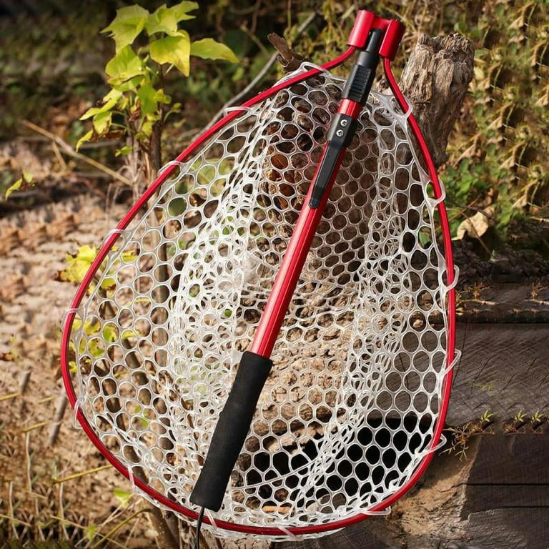 Fly Fishing Landing Net, Fish Net with Clear Soft Rubber Mesh or