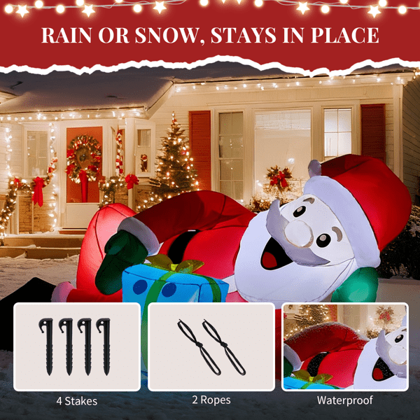 Alvantor 7 ft Lighted Christmas Inflatable, Lying Santa with Gift Box and 7 White LEDs, Outdoor Yard Decor