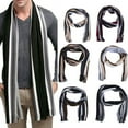 thumbnail image 4 of Men's Autumn Winter Casual Wrap Vertical Stripe Cotton Muffler Color Contrast Long Tassel Knit Scarf, 4 of 6