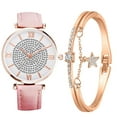 thumbnail image 1 of Xihbxyly dia del primer ministro Conjunto de reloj de cuarzo con pulsera de estrella y esfera de diamantes con anillo interior y correa para mujer, 1 of 4