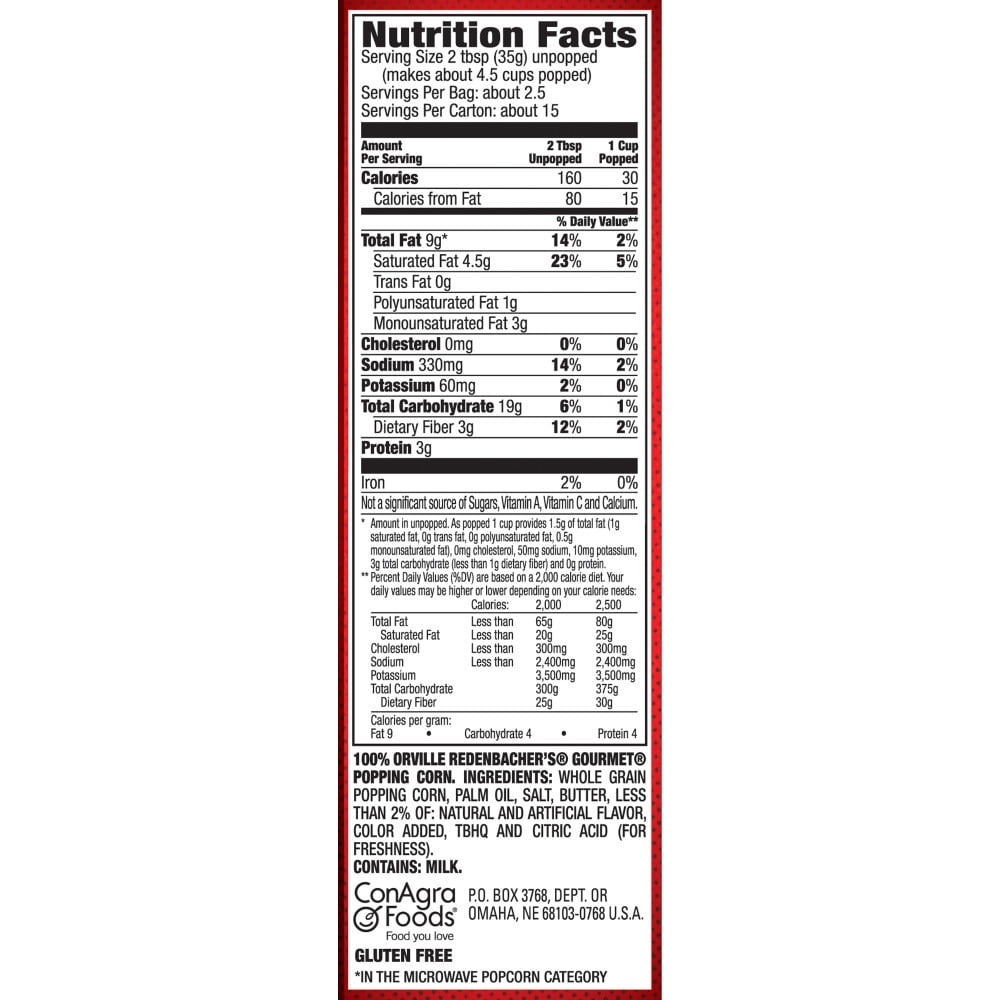 Orville Redenbacher Ultimate Butter Pop Up Bowl Nutrition Runners