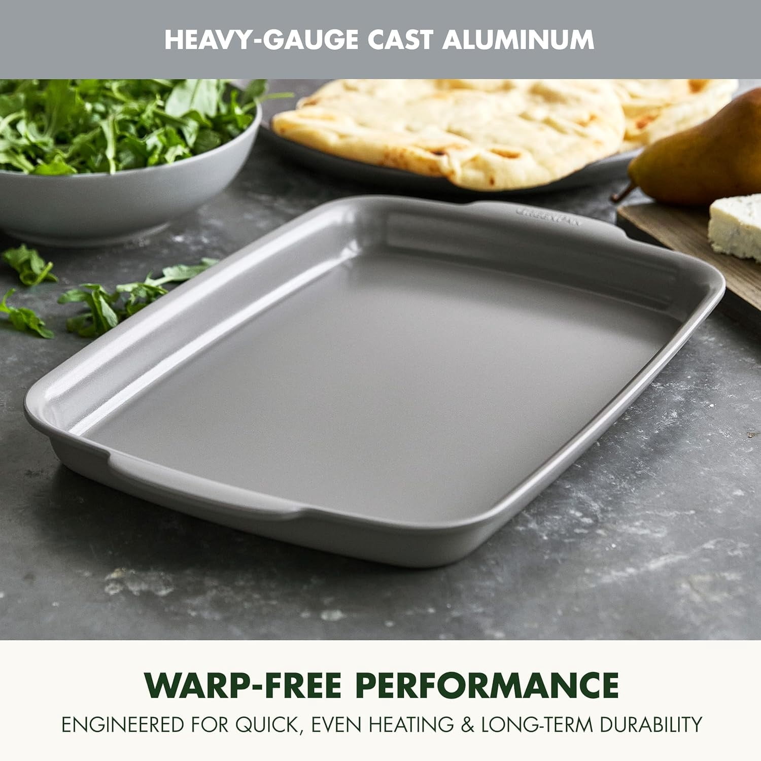 Ovenware Healthy Ceramic Nonstick 13" x 9" Quarter Sheet Baking Pan, PFOA & PFAS-Free, Warp-Free Bakeware, Durable Quick Heating, Oven & Broiler Safe to 600F, Dishwasher Safe, Gray