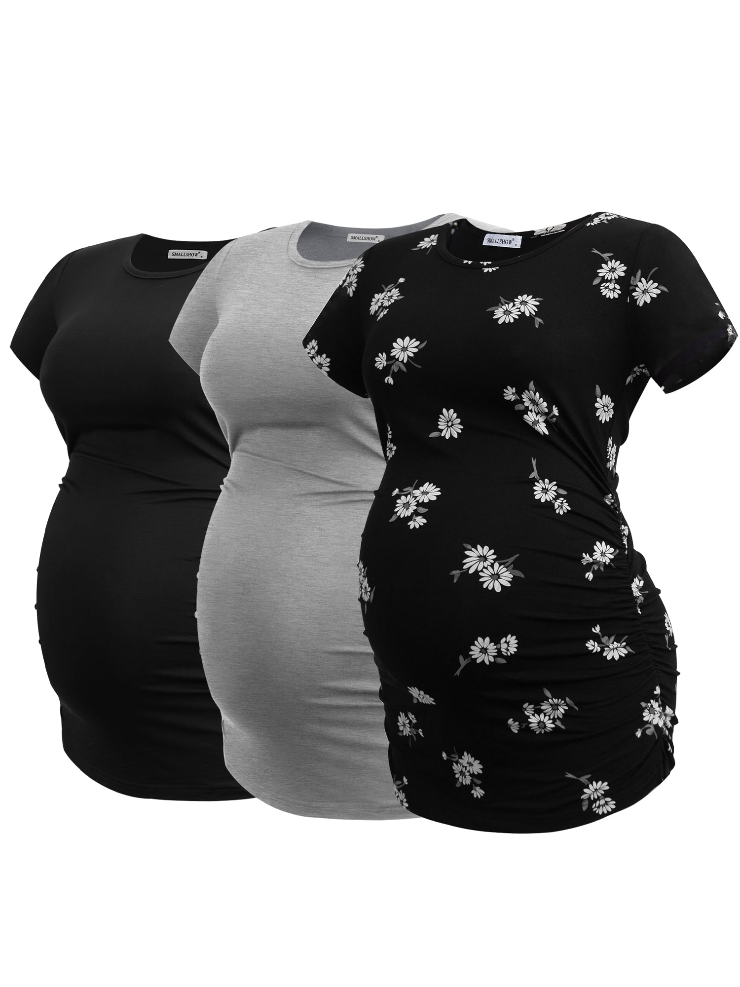 Smallshow Women's Short Sleeve Maternity Shirt Side Ruched Pregnancy