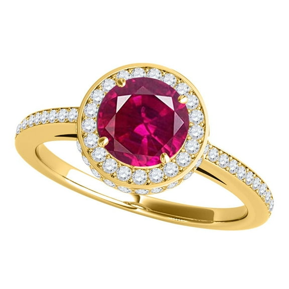 Mauli Jewels Engagement Rings for Women 1.35 Carat Antique Design Halo Created Ruby And Diamond Engagement Ring 4-prong 14k Solid Yellow Gold