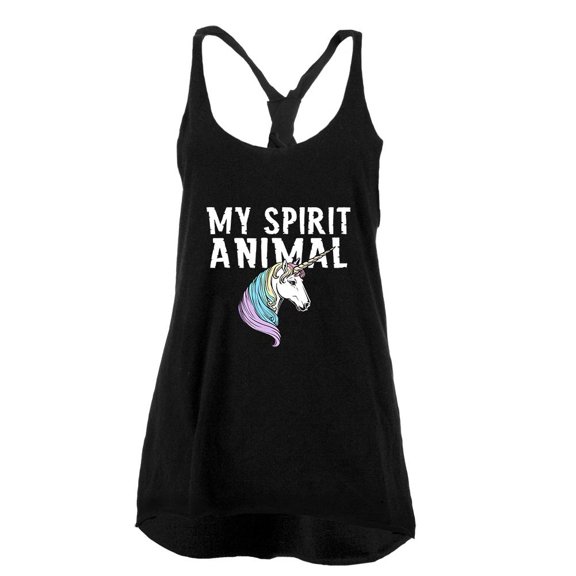 My Spirit Animal Unicorn Juniors Twist Tank Top Black X-LG