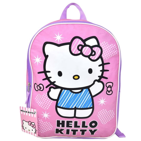 Cute Cartoon Character Hello Kitty Kids Backpack 15 Inch, Lightweight School Bag for Girls, Toddler Preschool Travel Backpack with Top Handle (No Side Pocket)