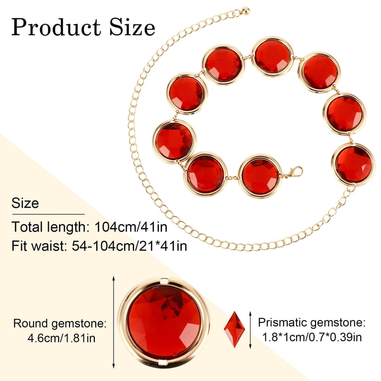 Red Gem Waist Belt, Acrylic Rhinestones Chain Belt with Red  display picture 2