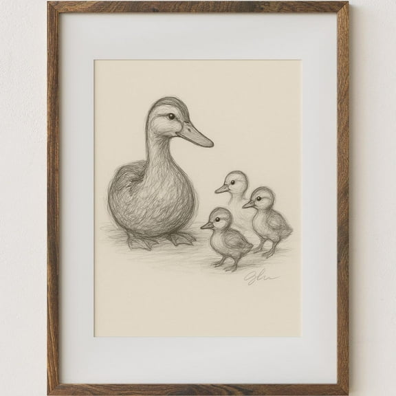 Modroom Ducklings Sketch Print | Nursery Wall Art Neutral | Vintage Pencil Drawing | Baby Room Print | Animal Decor For Nursery Wall Art, Modern Wall Decor, 8x12 UNFRAMED