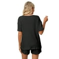 thumbnail image 3 of Women Nightwear Short Sleeve Shirt and Shorts Pajama Set Solid Color V Neck Sleepwear And Drawstring Shorts Casual Comfy Sleepwear,S-5XL, 3 of 5
