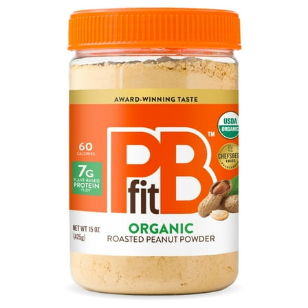 PBfit Organic Peanut Butter Powder, Roasted Peanut Powder, 15 oz