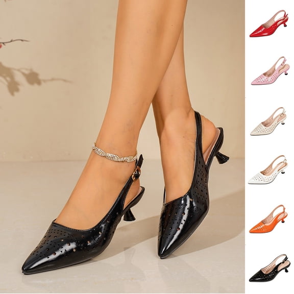 Viluyesy Pumps for Women Pointed Toe Slingback Kitten Heel Comfortable Dress Work Shoes Casual Walking Black Size 6.5