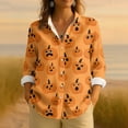 thumbnail image 2 of WTOBBY Women's Long Sleeve Casual Button Up Shirt with Retro Halloween Print, Perfect for Everyday Wear and Seasonal Events, Featuring Classic Collar Design for Comfortable Outfits,Orange XL, 2 of 4