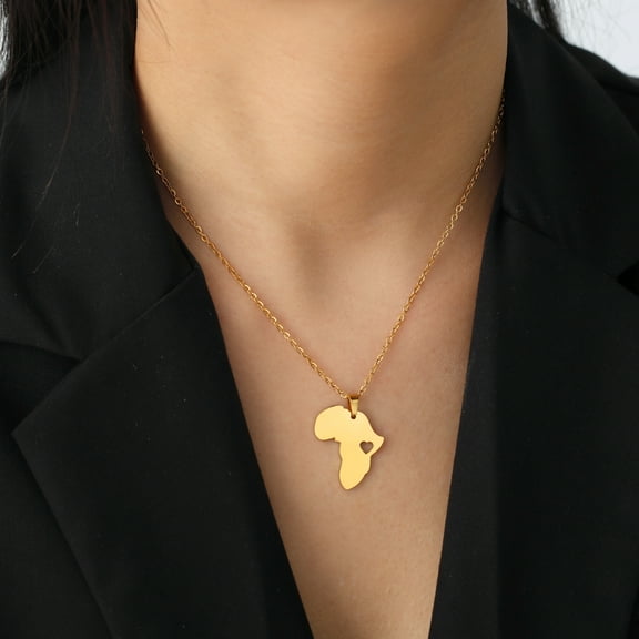 Hollow Africa Map 14K Yellow Gold Pendant Necklace for Women Geometric Motherland Map Gold Color Chain Necklaces Jewelry