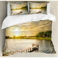 thumbnail image 3 of Nature Duvet Cover Set Twin Size, Wooden Deck on the Lake Surrounded by Foliage Greenery Evening Sky Serene Landscape, Decorative 2 Piece Bedding Set with 1 Pillow Sham, Multicolor, by Ambesonne, 3 of 3