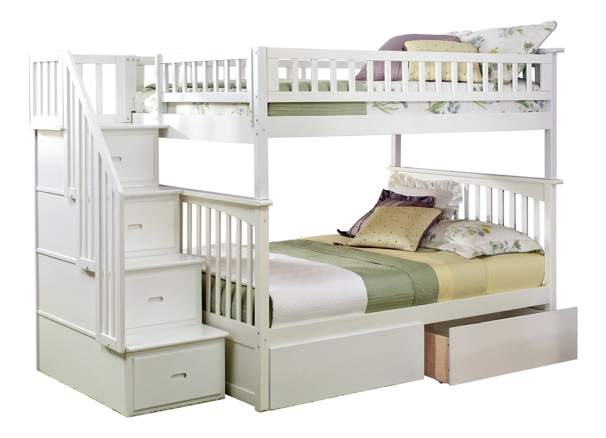 Atlantic Furniture Columbia Staircase Bunk Bed Full over Full with Flat