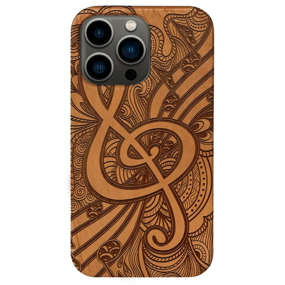 Clef 3 - Engraved wooden Phone case for iPhone 15 Pro Max , Color: Cherry