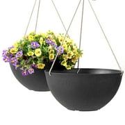 La Jolie Muse Large Hanging Planters for Outdoor Indoor Plants, Black Hanging Flower Pots with Drain Holes (13.2 Inch, Set of 2)