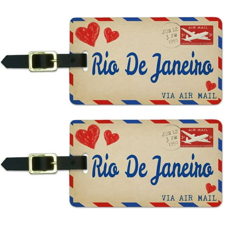 Air Mail Postcard Love for Rio De Janeiro Luggage Suitcase ID Tags, Set of