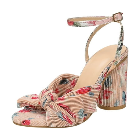 

ZIZOCWA Womens Summer Shoes Sliders for Women Sandals Women s Summer Thick Heel High Heel Bow Crossborder Large Size Sandals 8