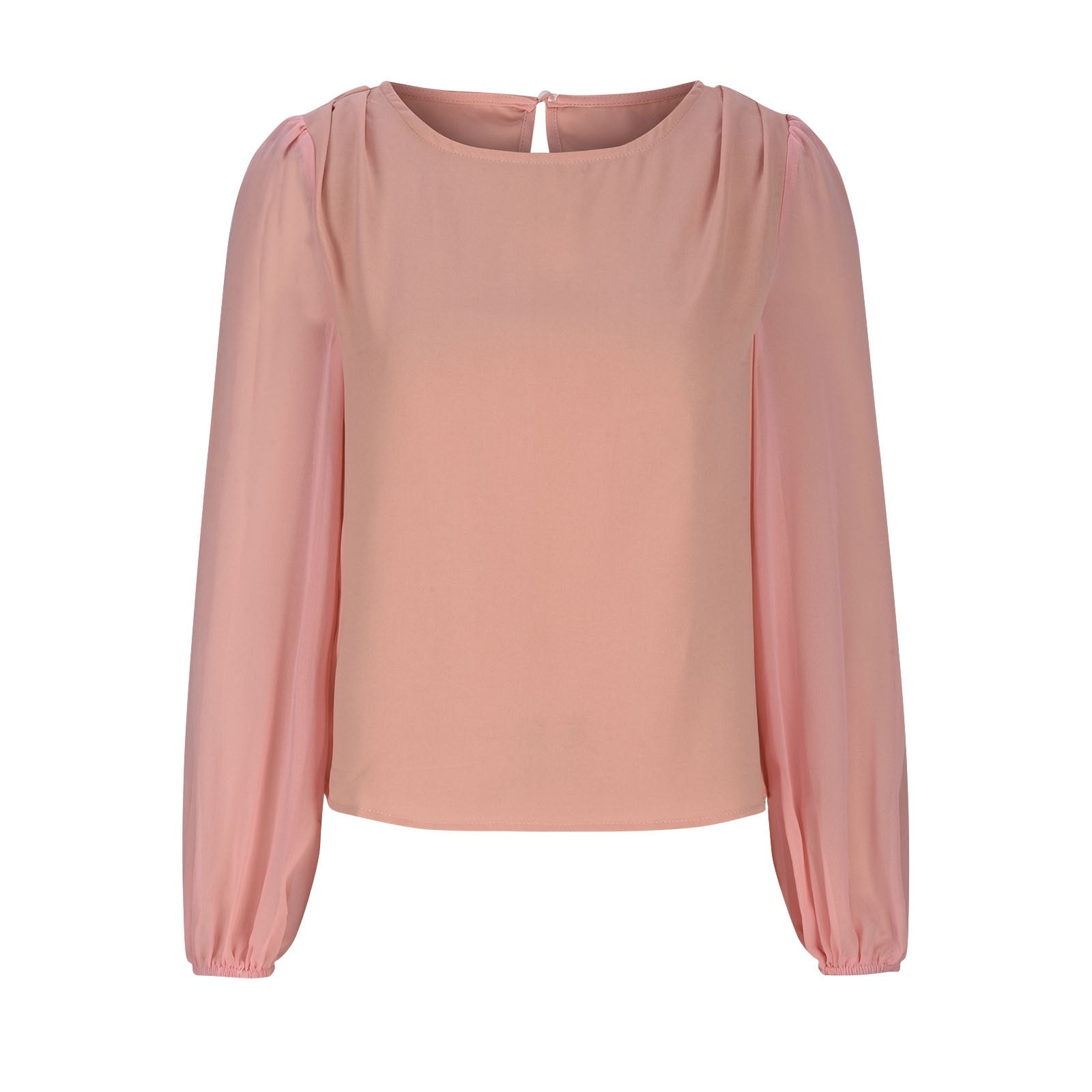 Timegard Hauts pour Femmes en Chiffon Manches Longues Bouffantes Col Rond Froncé Dos Bouton Tee-Shirts Décontractés Amples