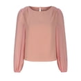 thumbnail image 1 of Timegard Womens Tops Chiffon Puff Long Sleeve Crewneck Ruched Back Button Tee Shirts Casual Loose Tops, 1 of 4